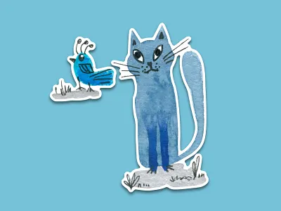 Blue Cat #8 animal illustration bird blue cartoon cartoon character cartoon illustration cat cats cute illustration cuteart design illustration puzzled sticker sticker pack telegram thinking watercolor watercolor art watercolour