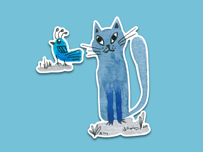 Blue Cat #8 animal illustration bird blue cartoon cartoon character cartoon illustration cat cats cute illustration cuteart design illustration puzzled sticker sticker pack telegram thinking watercolor watercolor art watercolour