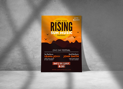 Rising sun music festival poster abstract background color design flyer illustration poster rising sun vector