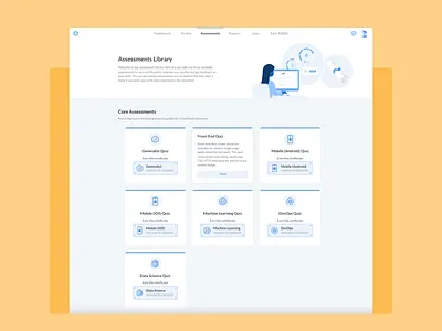 Assessments Library badge cards certificate design directory engineers library minimal productdesign skills ui uidesign ux web