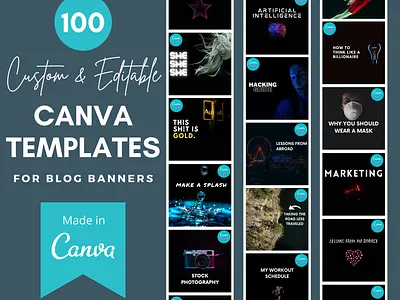 100 Custom and Editable Canva Templates for Blog Banners branding canva canva template design download for sale icon illustration template typography