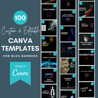 100 Custom and Editable Canva Templates for Blog Banners branding canva canva template design download for sale icon illustration template typography