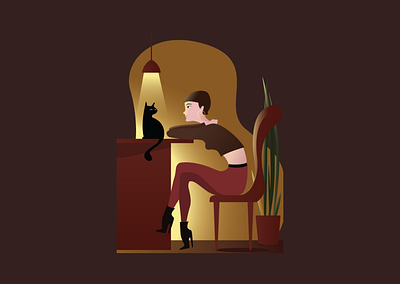 Black Boots & Black Cat adobe illustrator cat dim lights illustraion warm tones