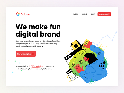 Dolanan Landing Page agency website app brand clean desktop glass gradient homepage illustration interface ui design ux design website