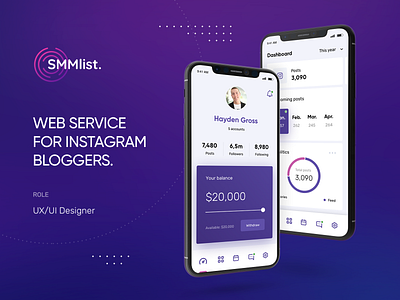 SMMlist - Web service for Instagram bloggers dashboard dashboard ui design inspiration minimal product product design productdesign responsive ui ui deisgn ui ux uidesign ux ux design ux ui uxdesign uxui webdesign website