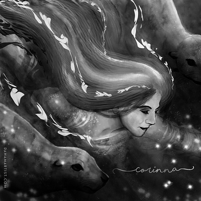 Corinna character design digital drawing folklore illustration inking inktober inktober2020 legend myth ocean photoshop procreate seals selkie sketch