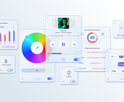 Smart Home Widgets banks glass glassmorphism transparency transparent ui white widgets
