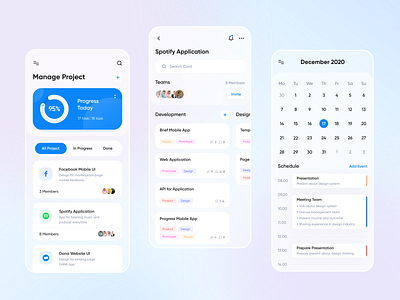 Project Management - Mobile App app calendar card clean design event ios manage management app mobile app mobile ui project project management schedule team teamwork ui uidesign ux uxdesign