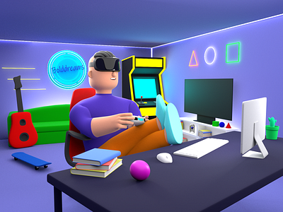 Gaming Room 🎮 3d boy design game gaming gamingroom illustration joystick metaverse minimal nft room vector