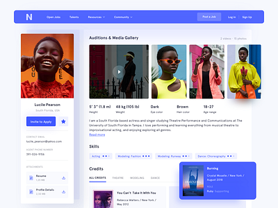 Personal Profile for Talent Marketplace Platform cards clean creative dailyui ecommerce job landing marketplace minimal minimalistic profile sketch ui uidesign user user profile web web design webdesign website design