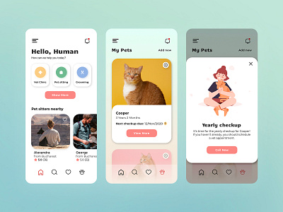 Pet Care App Design animal care app app design cat mobile pet care pet sitting pets ui ux design uxdesign uxui