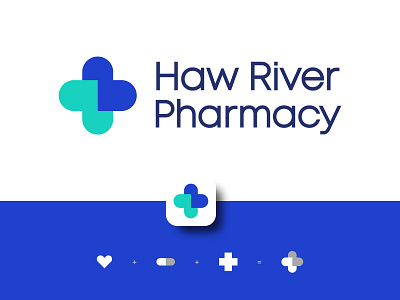 Haw River Pharmacy app brand branding cross heart logo logodesigner mark medical medical logo medicine pharmacy pill symbol