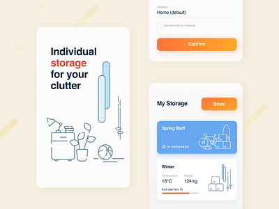 Storage Application figma illustration lineart minimal orange product design soft shadows