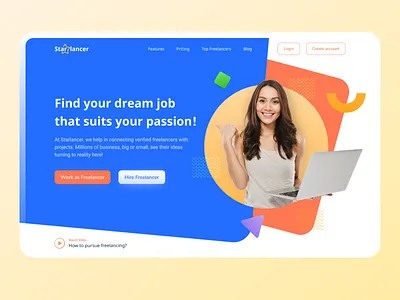 Starlancer - Freelancer platform dailyui freelance designer freelancer gradient hero section homepage job landing page minimal patterns projects shapes ui uichallenge uidesign uiux uxdesign
