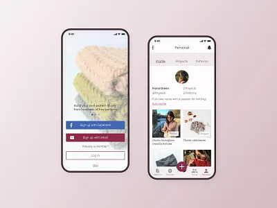 Concept knitting app app screens craft app knitting knitting app minimalist mobile app mobile design social app social mobile app ui ui design