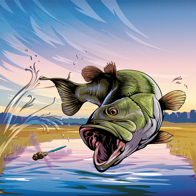 Bass fish catching firefly - vector illustration ai animal animal illustration artwork branding design firefly fish fishing flat flat art illstrator illustration illustration art landscape illustration logo vector vector art vector illustration vectors