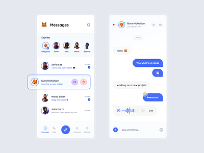 Messenger App Concept Design blue design chat chat app chat box chatting clean ui colorfull minimalism facebook facebook messenger gura nicholson message app messages messenger minimalism mobile ui mobile ui design people soft colors soft ui