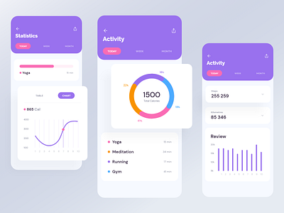 App UI - Activity | Exo UI kit activity activity feed analytics animation app app ui app ui kit design illustration ios mobile ui product progressbar statistic typography ui