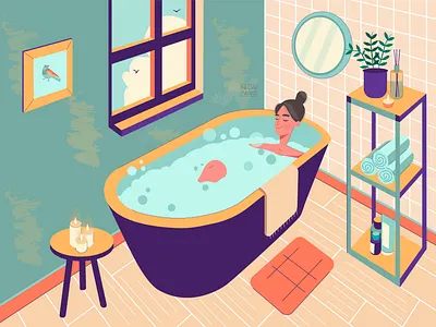 Moment of Peace 2d 2d art art artwork bathroom character color color palette design draw flat girl graphic illustration illustrator peace vector