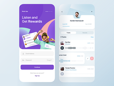 Music Player App add music app delete music edit music level login design login screen mobile music music app music player music player app music player ui music rewards play player players purple rewards tracks