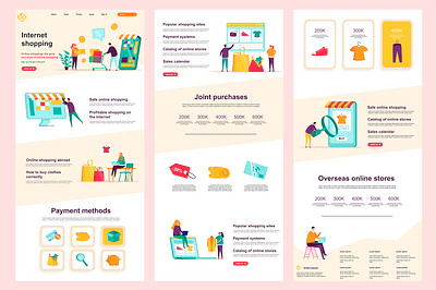 Online Shopping Website Template Landing Page banner content footer header headline homepage illustration kit landing layout middle online page shopping template ui ux vector web website