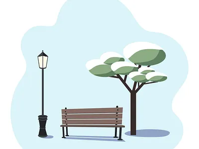 Winter urban landscape - an empty park bench, a tree in the snow design emptiness flat flat design icon illustration loneliness minimal urban landscape vector