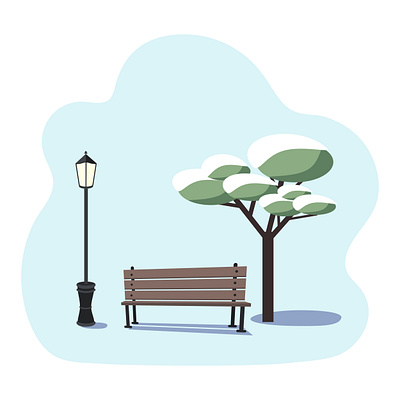 Winter urban landscape - an empty park bench, a tree in the snow design emptiness flat flat design icon illustration loneliness minimal urban landscape vector