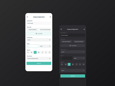 Employee Registration - Form branding dark theme design flat forms input box input field mobile app mobile ui mobile ui design mobile uiux ui ux