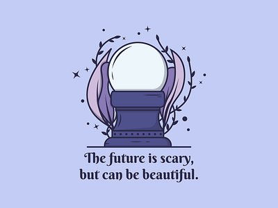 Crystal Ball - The future is scary botanical cartoon illustration colorful design crystal ball flowers graphic design illustration illustrator kawaii art magic modern mystical plants spiritual star tarot wizard