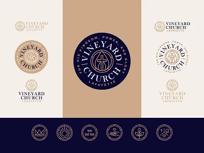 Vineyard Church Brand Design bible brand branding church cross crown easter engraving heart holy spirit illustration kingdom line art logo monoline plant trinity vector vine vineyard