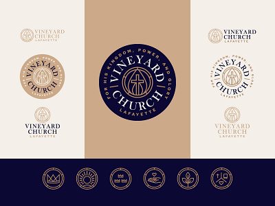 Vineyard Church Brand Design bible brand branding church cross crown easter engraving heart holy spirit illustration kingdom line art logo monoline plant trinity vector vine vineyard