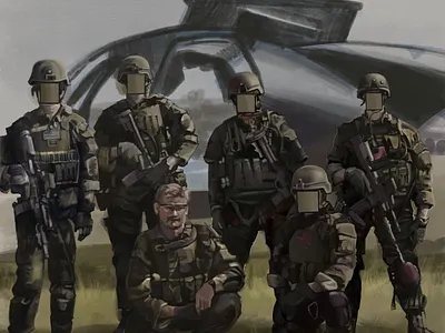 CAG Dudes in Front of a Little Bird 160thsoar 160thsoar army cag delta digital illustration military operator procreate sketch socom sof tier1