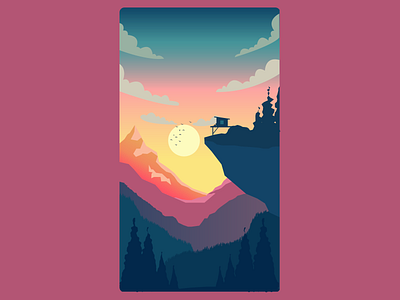 Dawn app dark digital art digital drawing illustration illustrator landscape mountain scenery sun sunset ui view