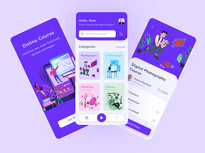 Online Course App app design clean colorful course app education illustration ios learning app minimal mobile app online course online education search student study teacher ui ux