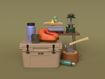 Camp Essentials 3d boots c4d camping character cinema 4d cooler illustration outdoors