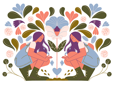 Tears becoming diamonds botanics emotional feminism flat garden girls pastels plants sad sadness tears twins woman