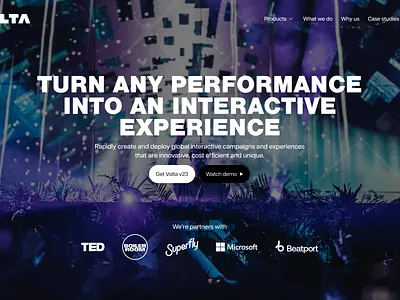 VOLTA Redesign Exploration bigtype concert design entertainment events hero hero section home homepage modern music tredny web design website design