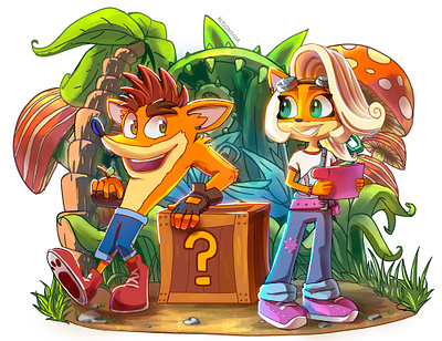 Crash y Coco fanart illustration video game