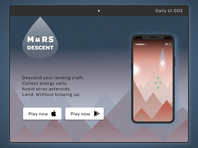 Mars Descent dailyui dailyui 003 designchallenge ui uidesign uidesignchallenge ux uxdesign