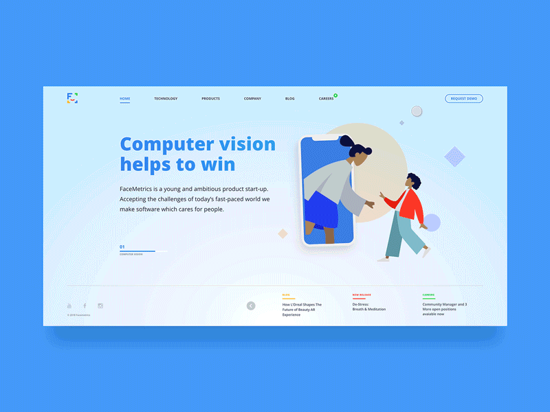 FaceMetrics landing page animation design illustration interface landing page principle ui ux visual web