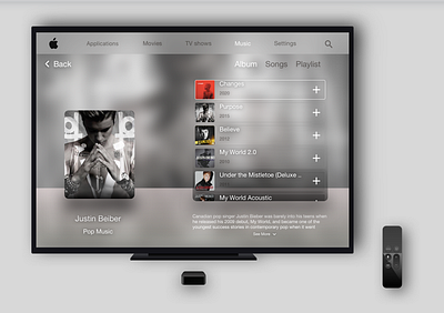 Apple TV (Music) apple apple tv beautiful design high fidelity justin bieber music pop tv app ui design visual design