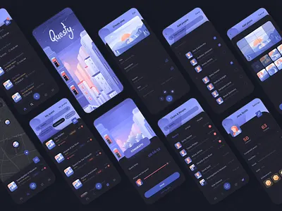 Questy crossplatform mobile app android app crossplatform design game gif gradient icons illustration interaction design ios logo mobile mobile ui motion design town ui ux vector