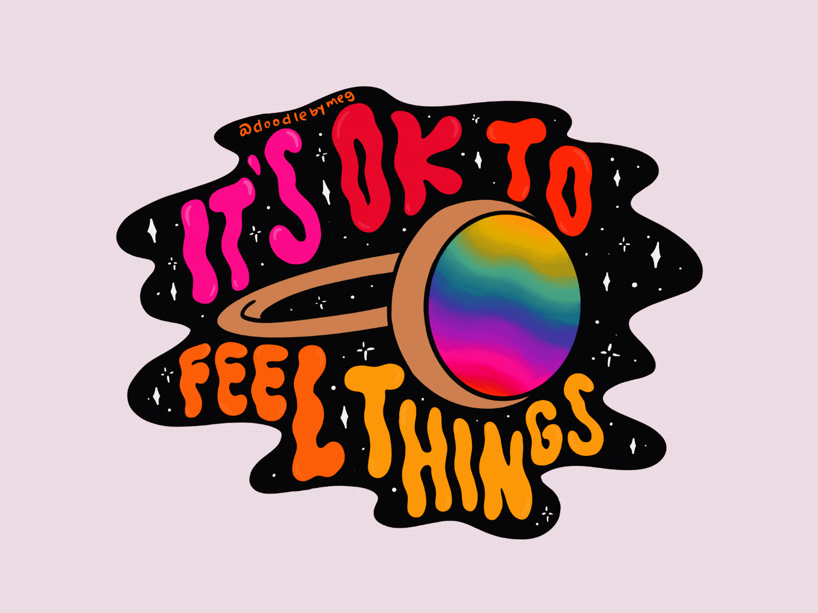 Its Ok to Feel Things Giphy Sticker 60s 70s animation animation design design drawing gif gif animated gif animation giphy illustration lettering mood ring procreate procreate animation procreate app psychedelic rainbow typography vintage