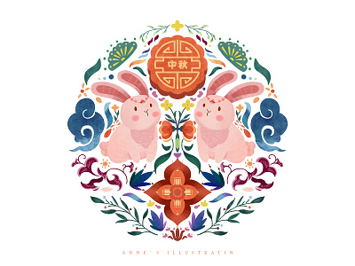 Decoration art for mid-autumn festival art atmosphere bunny cute cute animal cute animals cute art cute fun funny cute illustration design flat icon illustration logo mid autumn festival minimal mooncake orange rabbit