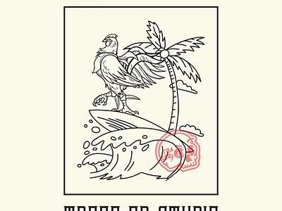 chiken fighter surf design flat illustration logo vector