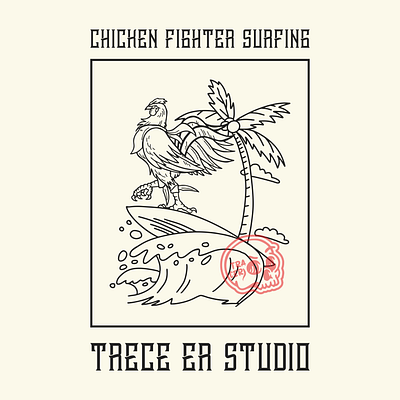 chiken fighter surf design flat illustration logo vector