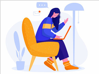 Home office. Remote work app application design developer flat girl home illustration notebook office people quarantine quarantinelife remotework web woman