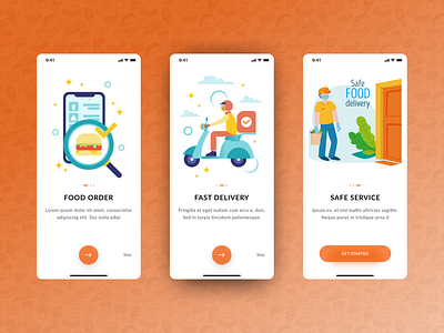 Food delivery Onboarding Screens food app illustraion illustration shot ui uidesign uxui