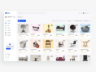 Products Cards card dashboard design ecommerce panel products ui ux