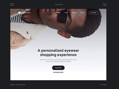 Optical Eyewear - Early Hero Explorations branding clean desktop ecommerce eyewear fashion glasses hero homepage landing page layout minimal modern design online store photography shop sunglasses typography uiux web design